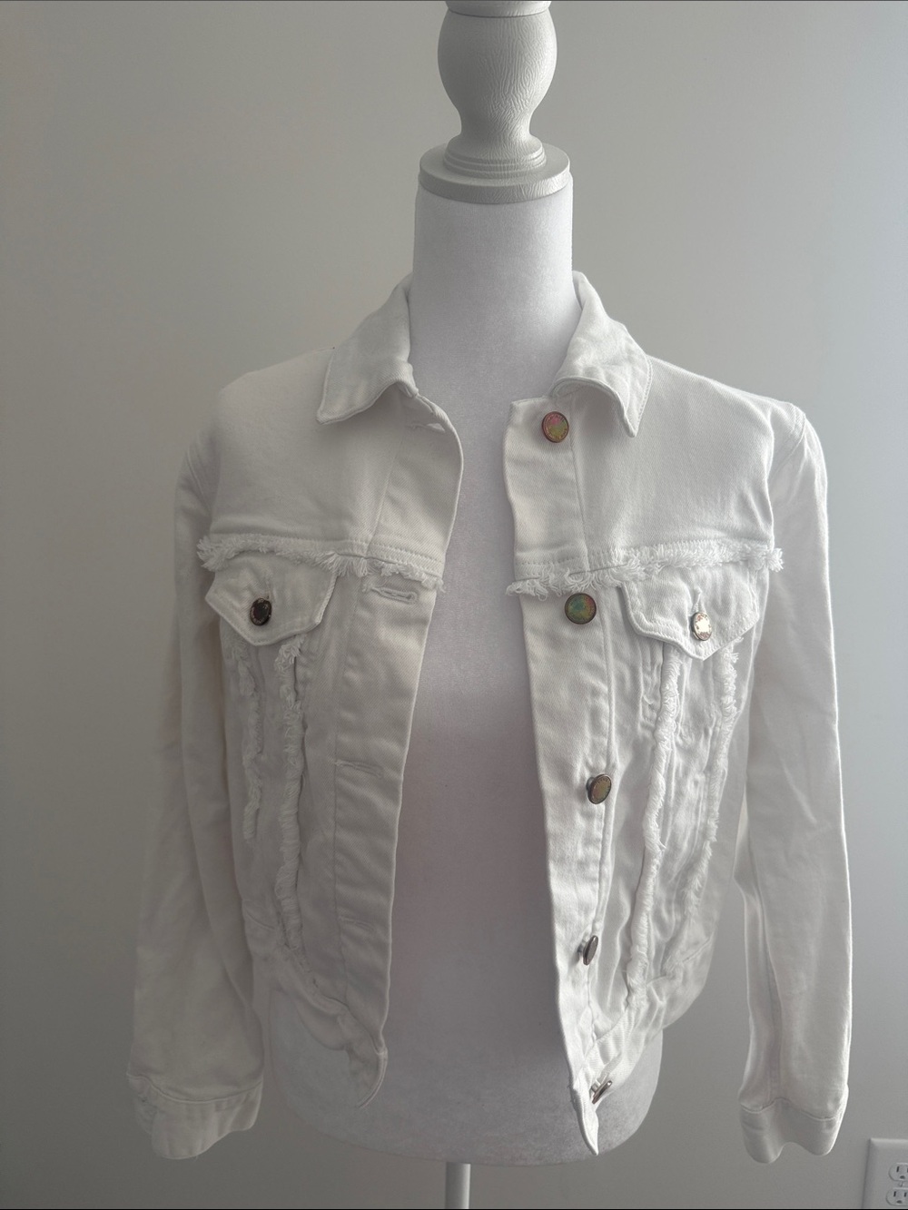MICHAEL Michael Kors White Frayed Denim Jacket